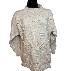 Horchow White 100% Cotton Cable Knit Sweater Sz S